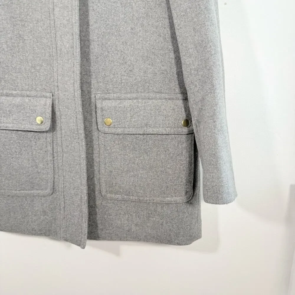 J. Crew Gray Wool Blend Faux Fur Trim Hooded Parka Coat Size 0